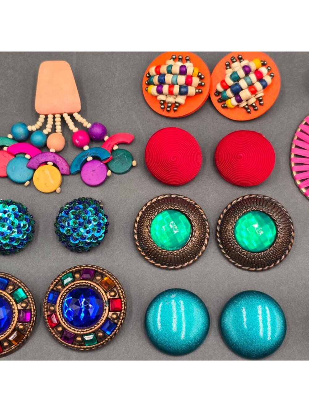 VTG 80s Clip On Earring Lot Bold Bright Mod Boho Lucite Neon 18pc - Picture 6 of 10